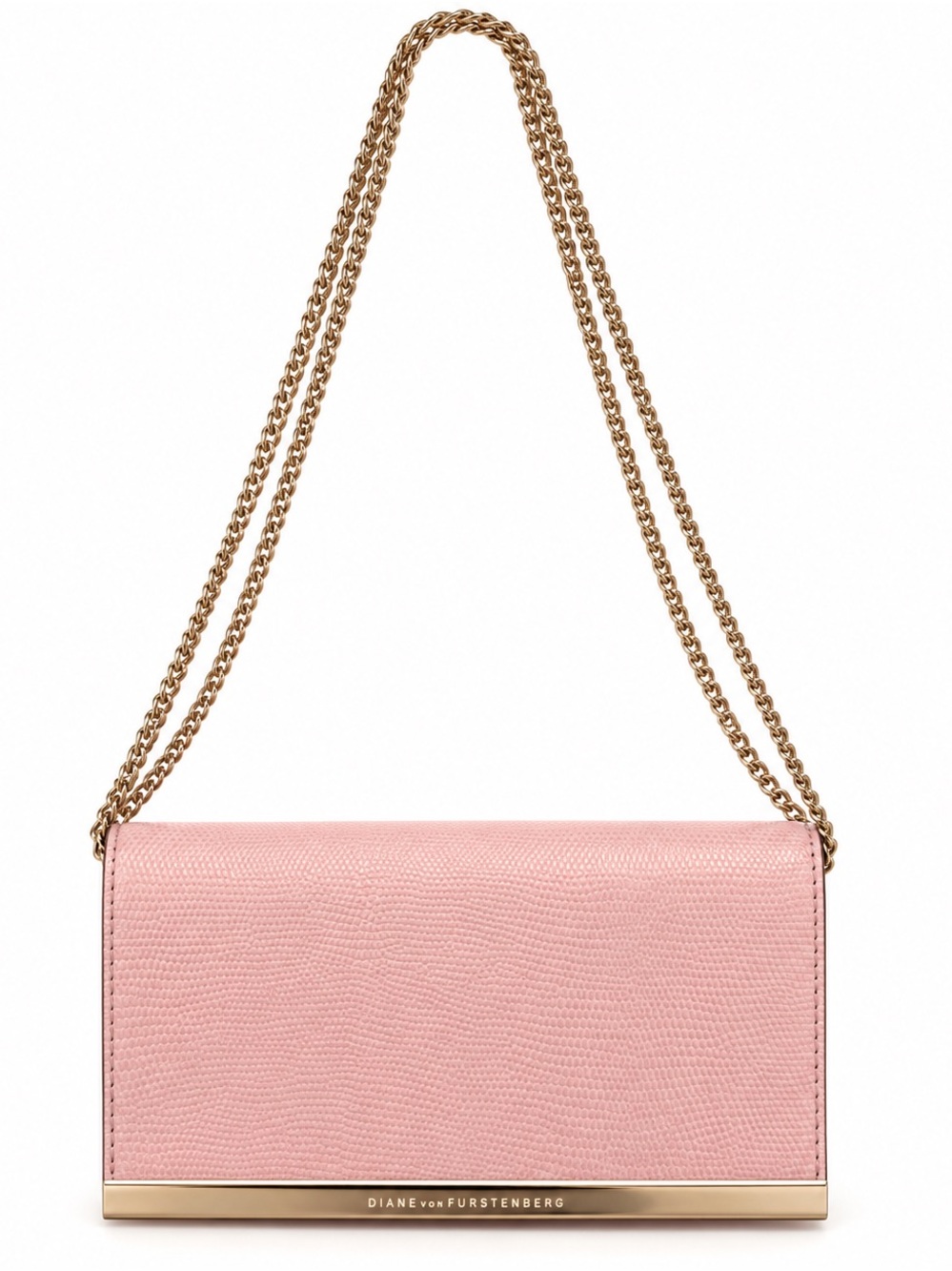 Diane von Furstenberg Blush Pink Textured Chain Crossbody Shoulder Bag
